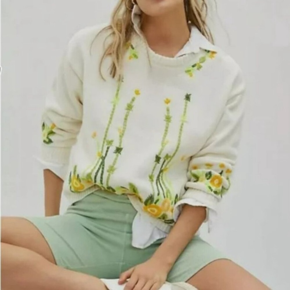 Anthropologie TINY Marigold Embroidered 100% Cotton Sweater